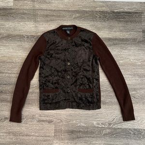 Adrienne Vittadini Brown Knit Faux Fur Cardigan Petite Small
